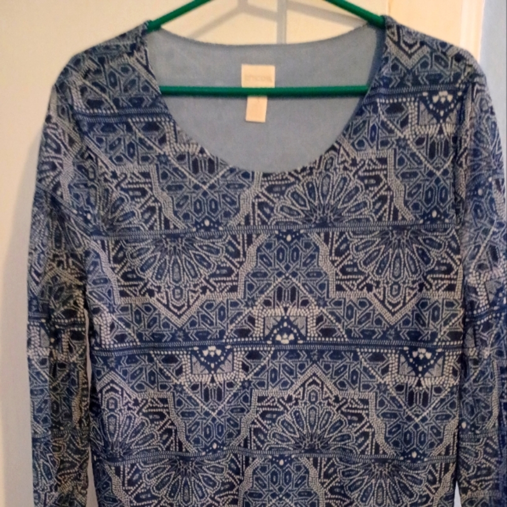 Chicos blue paisley semi-sheer top with lining